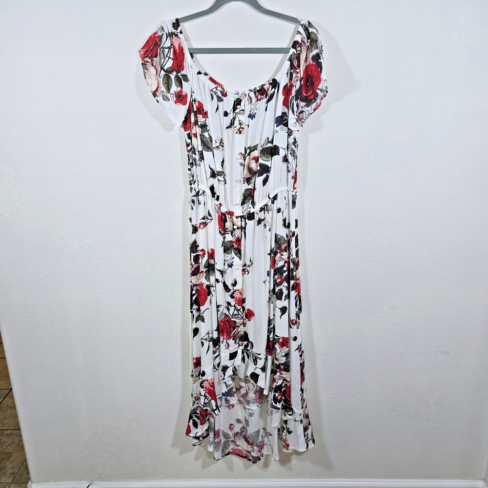 J for Justify Floral Maxi Dress Size XL Hi Lo Roses Comfort Off or On Shoulder